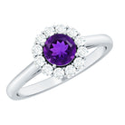 Rosec Jewels-Natural Amethyst Engagement Ring with Diamond Halo for Women
