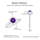 Rosec Jewels-Natural Amethyst Engagement Ring with Diamond Halo for Women