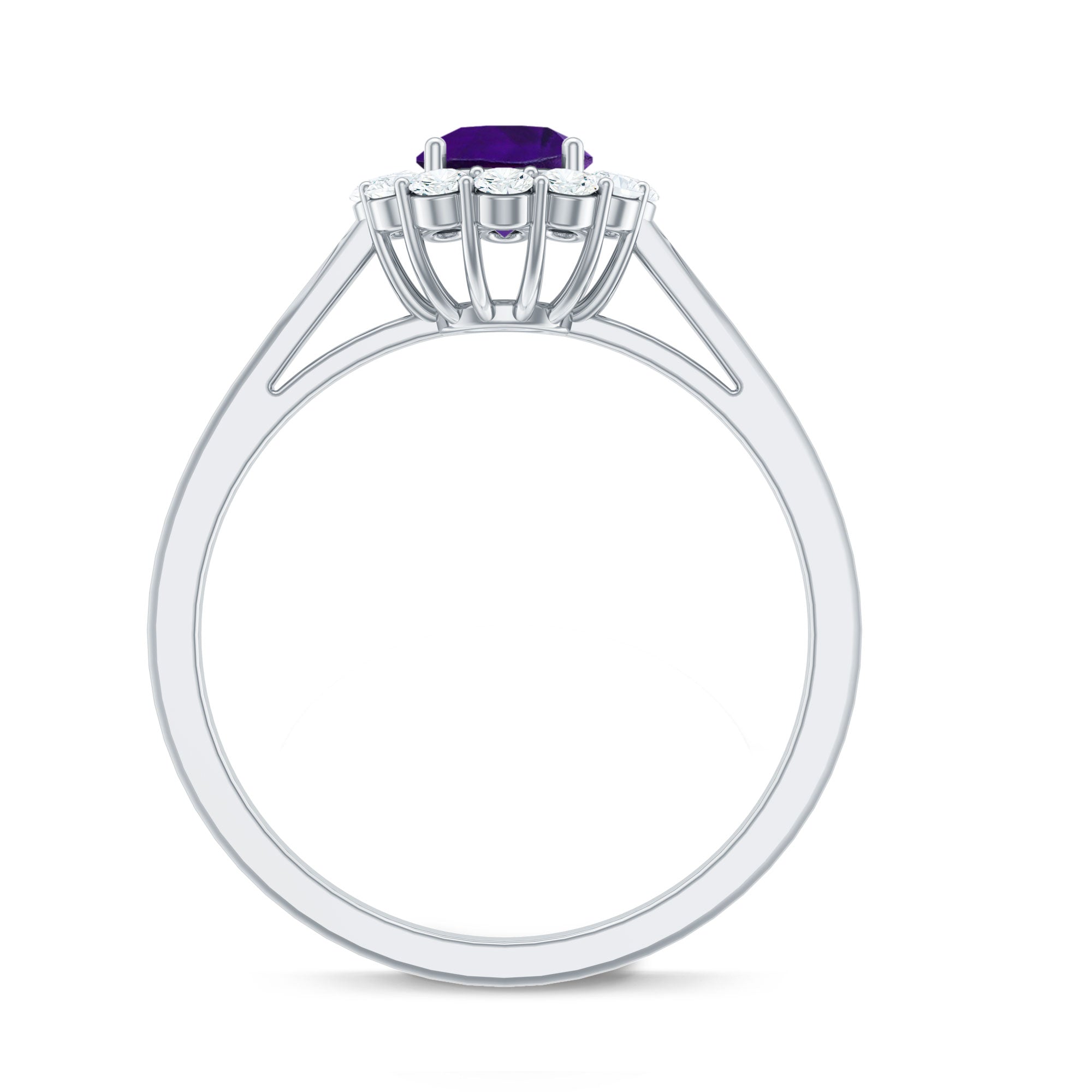 Rosec Jewels-Natural Amethyst Engagement Ring with Diamond Halo for Women