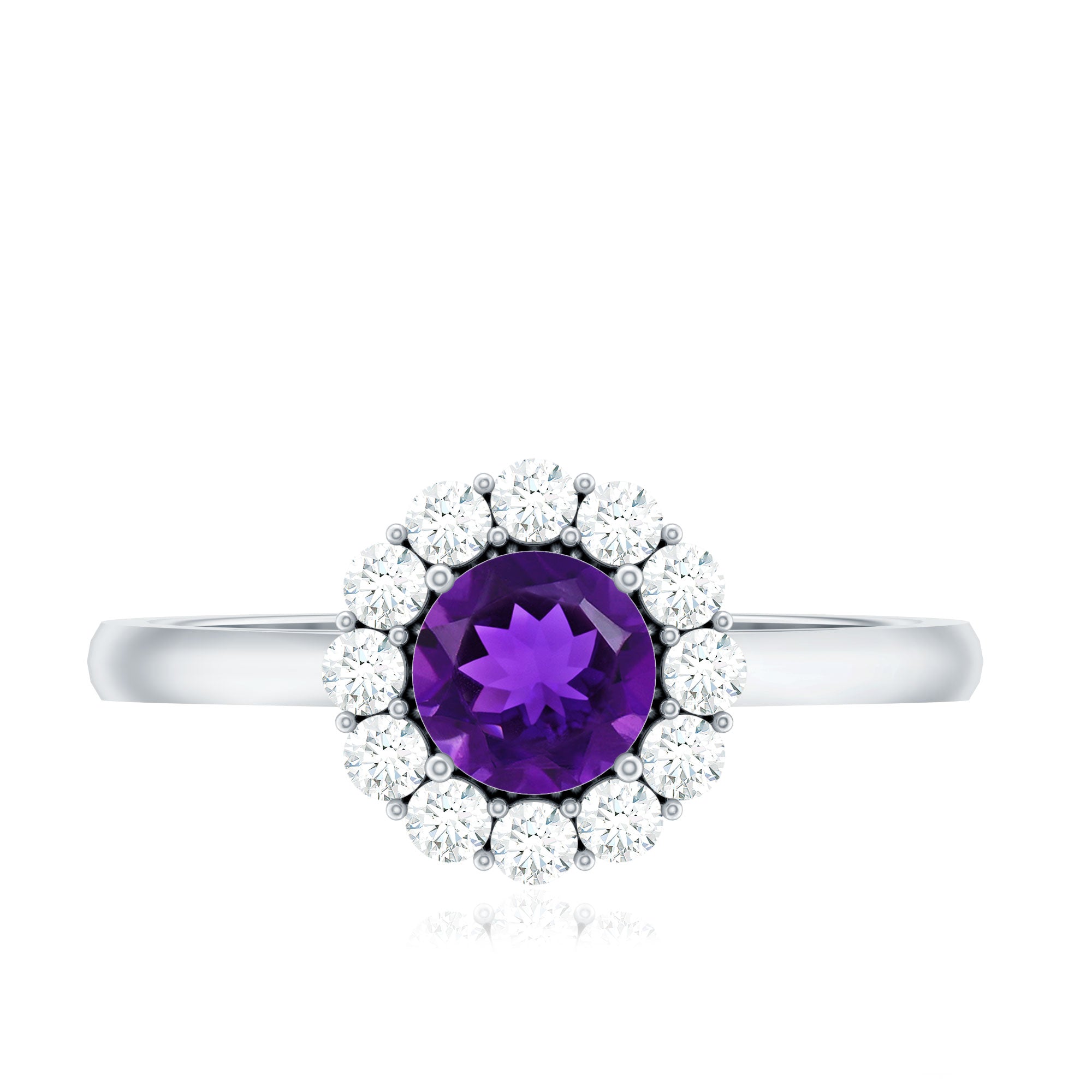 Rosec Jewels-Natural Amethyst Engagement Ring with Diamond Halo for Women