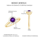 Rosec Jewels-Natural Amethyst Engagement Ring with Diamond Halo for Women