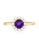 Rosec Jewels-Natural Amethyst Engagement Ring with Diamond Halo for Women