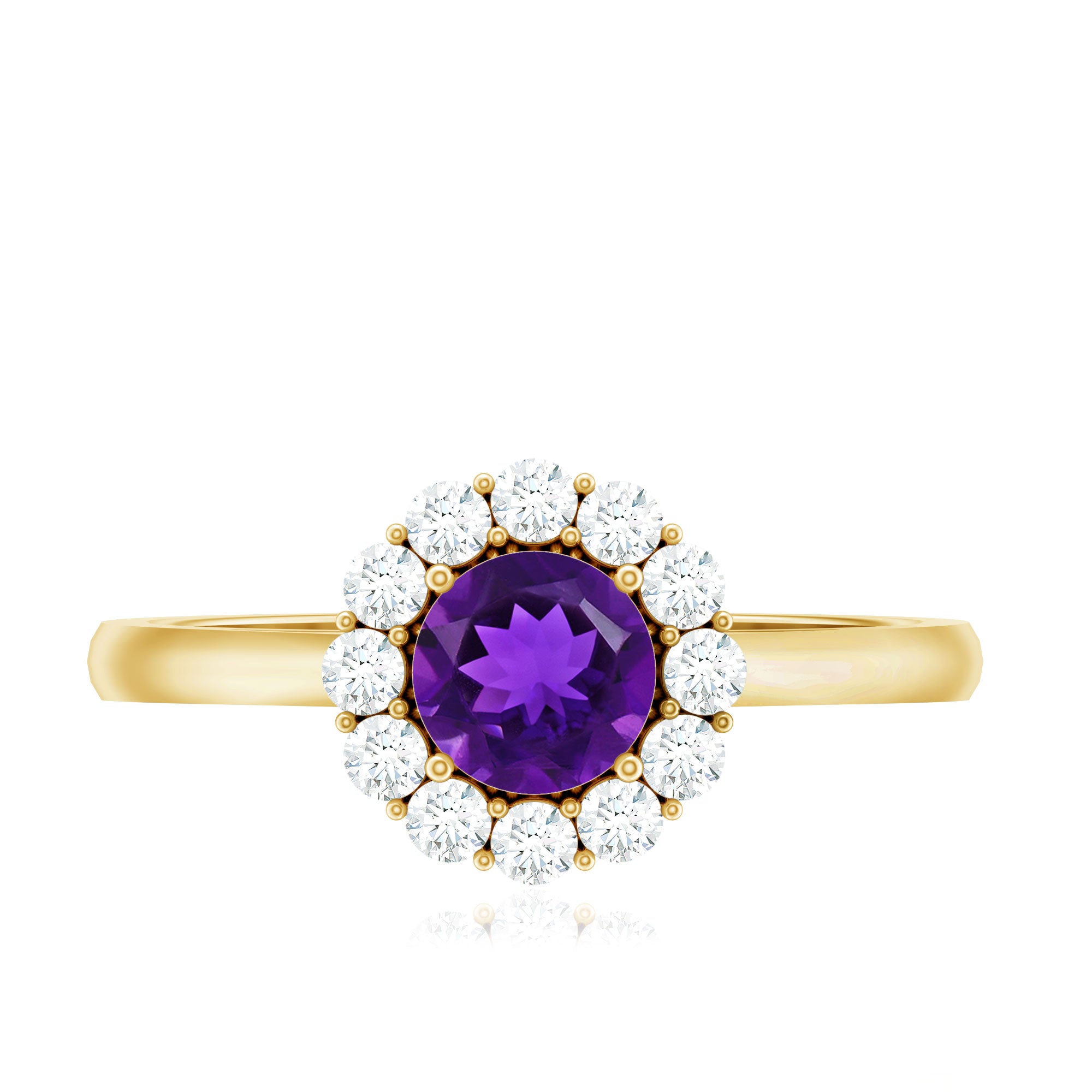 Rosec Jewels-Natural Amethyst Engagement Ring with Diamond Halo for Women