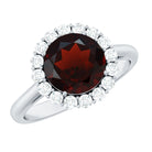 Certified Real 8 mm Garnet Engagement Ring with Diamond Halo AAA - Rosec Jewels
