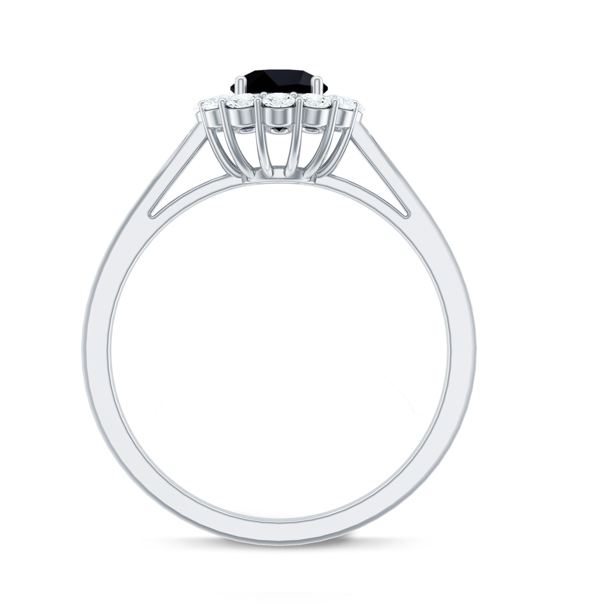 Rosec Jewels-Minimalist Black Spinel Engagement Ring with Diamond Halo