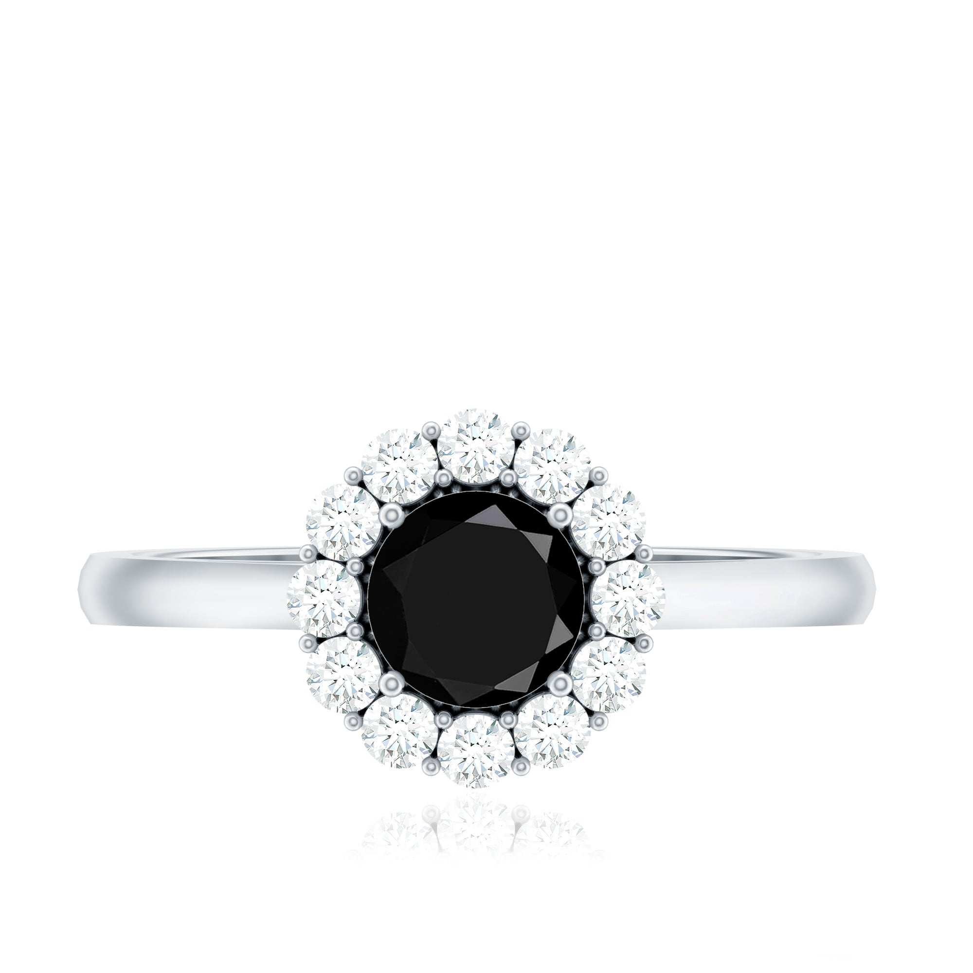 Rosec Jewels-Minimalist Black Spinel Engagement Ring with Diamond Halo
