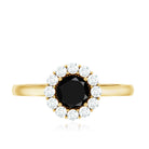 Rosec Jewels-Minimalist Black Spinel Engagement Ring with Diamond Halo