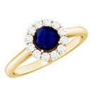 Rosec Jewels-Genuine 0.9 Carat Blue Sapphire and Diamond Round Halo Engagement Ring