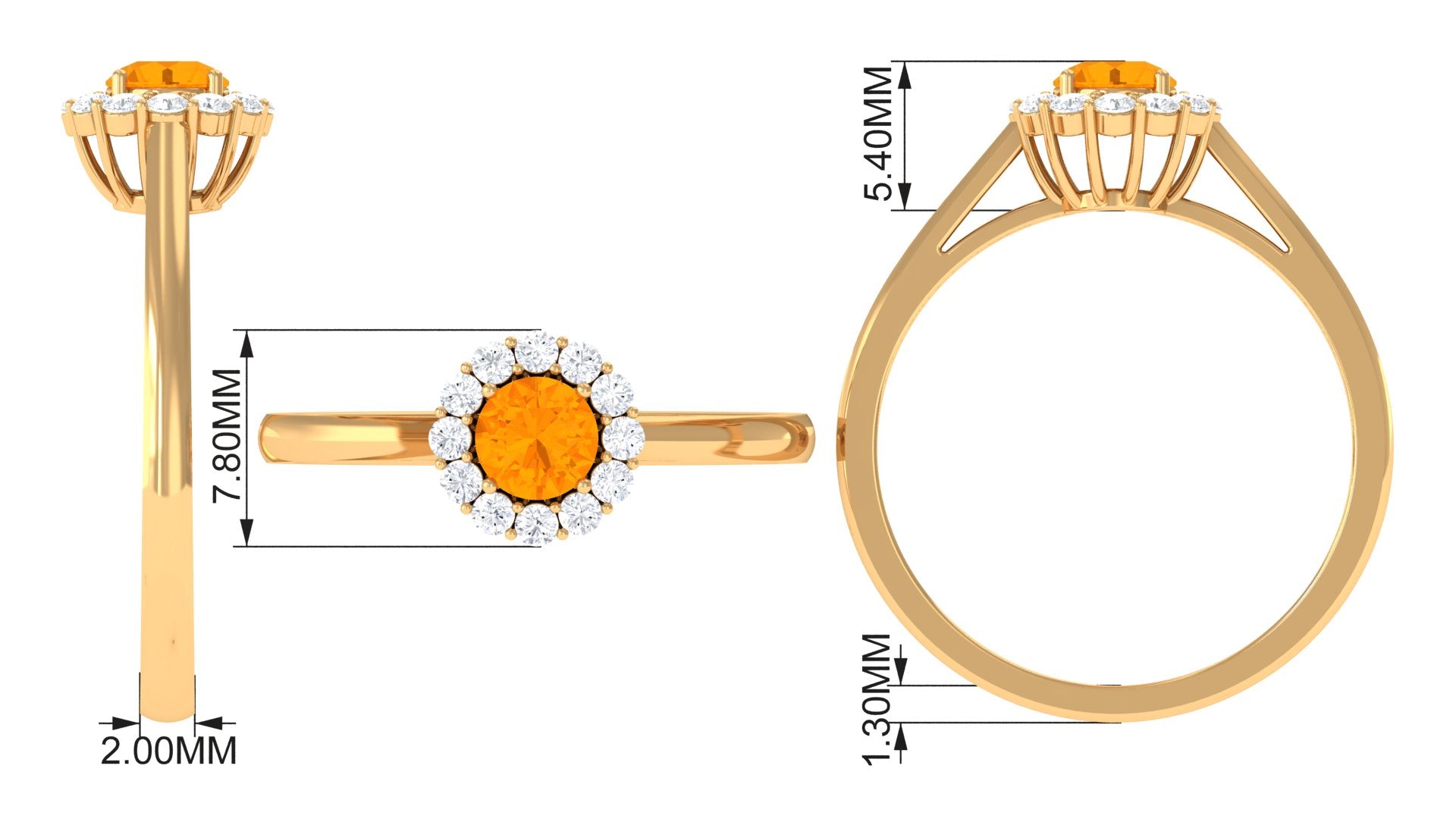 1 CT Fire Opal and Diamond Floating Halo Engagement Ring AAA - Rosec Jewels