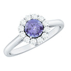 Rosec Jewels-Genuine Tanzanite Classic Engagement Ring with Diamond Halo