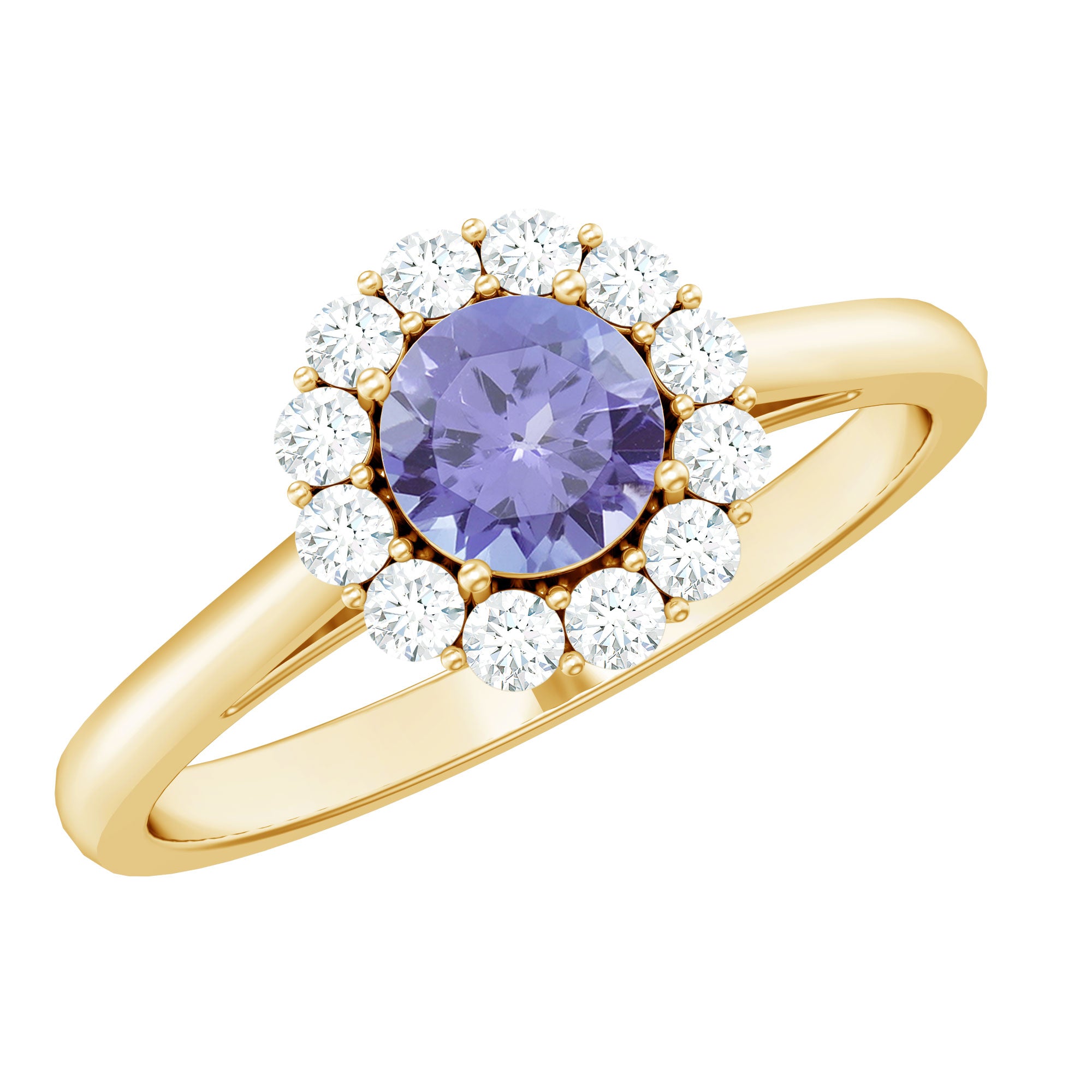Rosec Jewels-Genuine Tanzanite Classic Engagement Ring with Diamond Halo