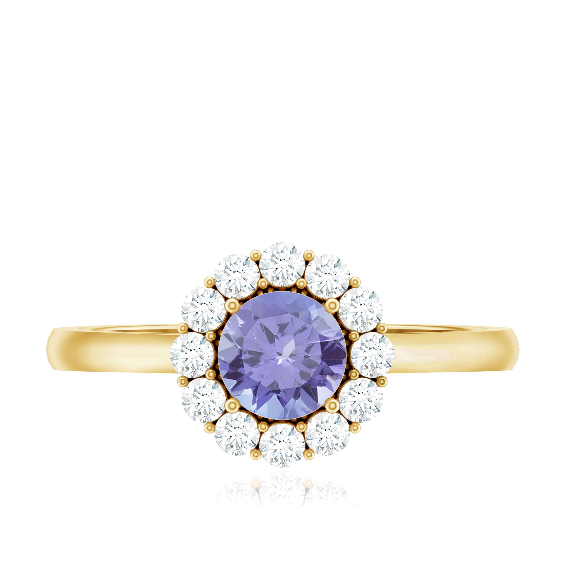 Rosec Jewels-Genuine Tanzanite Classic Engagement Ring with Diamond Halo