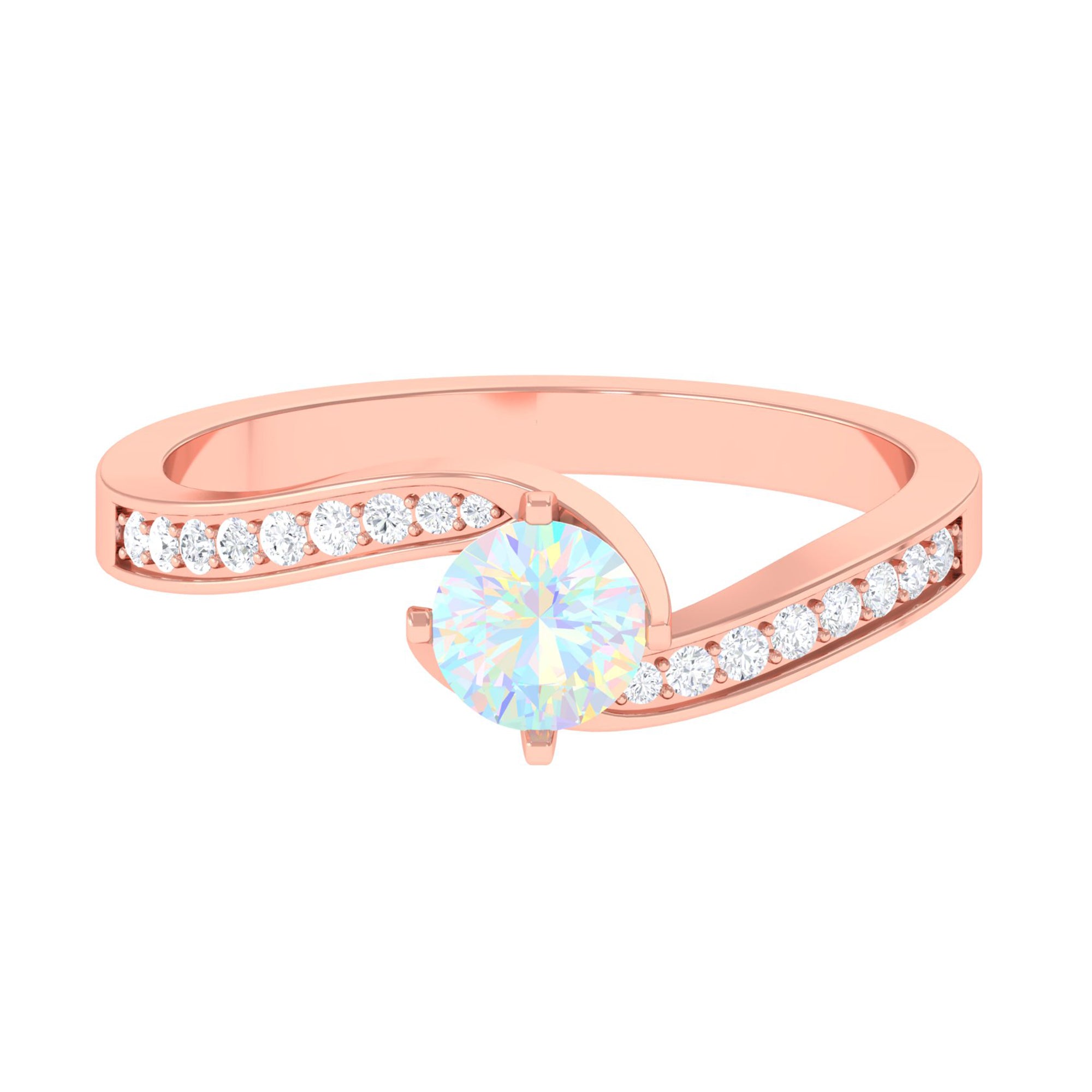 3/4 CT Ethiopian Opal Solitaire Ring with Moissanite and Bypass Shank Ethiopian Opal - ( AAA ) - Quality - Rosec Jewels