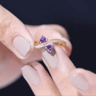 Rosec Jewels-Natural Heart Shape Amethyst Toi Et Moi Engagement Ring with Diamond