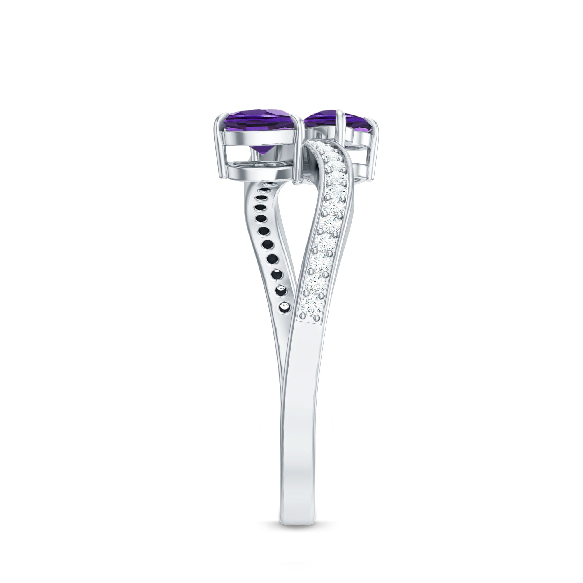 Rosec Jewels-Natural Heart Shape Amethyst Toi Et Moi Engagement Ring with Diamond