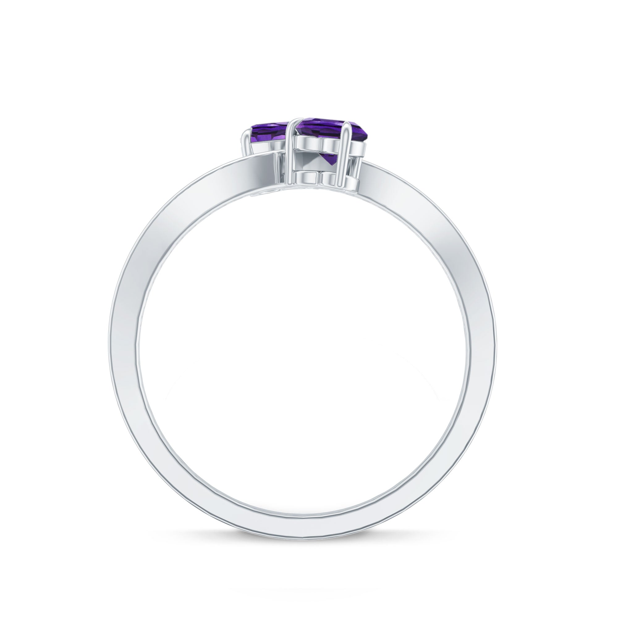 Rosec Jewels-Natural Heart Shape Amethyst Toi Et Moi Engagement Ring with Diamond