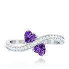 Rosec Jewels-Natural Heart Shape Amethyst Toi Et Moi Engagement Ring with Diamond
