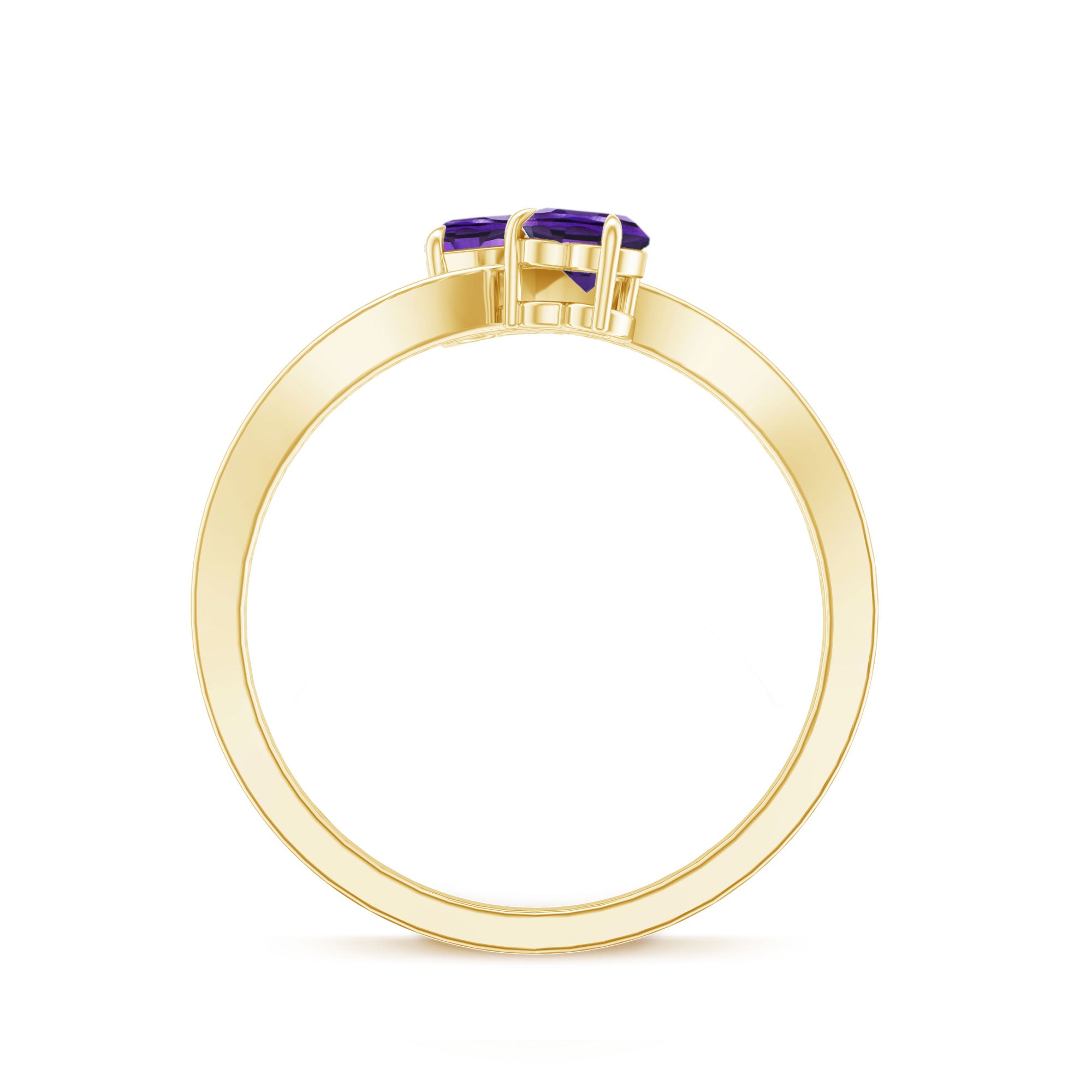 Rosec Jewels-Natural Heart Shape Amethyst Toi Et Moi Engagement Ring with Diamond
