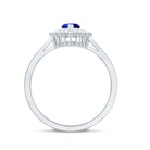 Certified Lab Grown Blue Sapphire Heart Engagement Ring with Diamond Double Halo AAAA - Rosec Jewels