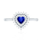 Certified Lab Grown Blue Sapphire Heart Engagement Ring with Diamond Double Halo AAAA - Rosec Jewels
