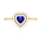 Certified Lab Grown Blue Sapphire Heart Engagement Ring with Diamond Double Halo AAAA - Rosec Jewels
