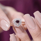 Rosec Jewels-Real Garnet Heart Shaped Engagement Ring with Diamond Double Halo