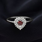 Rosec Jewels-Real Garnet Heart Shaped Engagement Ring with Diamond Double Halo