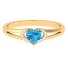Heart Shape Swiss Blue Topaz Promise Ring with Diamond Swiss Blue Topaz - ( AAA ) - Quality - Rosec Jewels