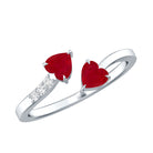 Rosec Jewels-Real Heart Shape Ruby Toi Et Moi Promise Ring with Diamond
