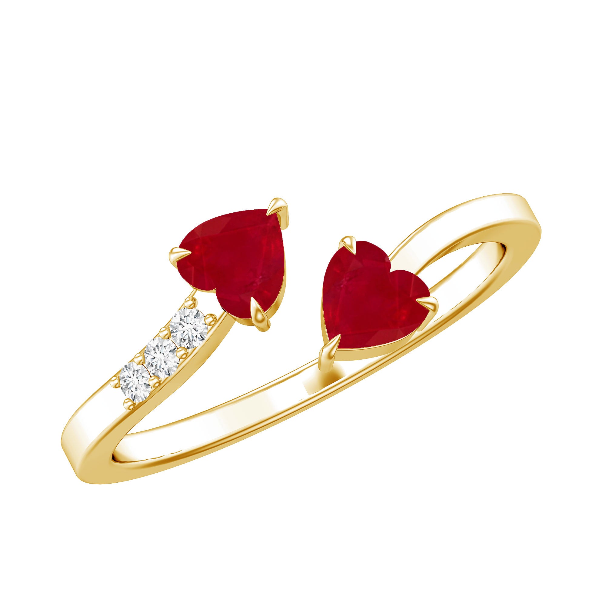 Rosec Jewels-Real Heart Shape Ruby Toi Et Moi Promise Ring with Diamond
