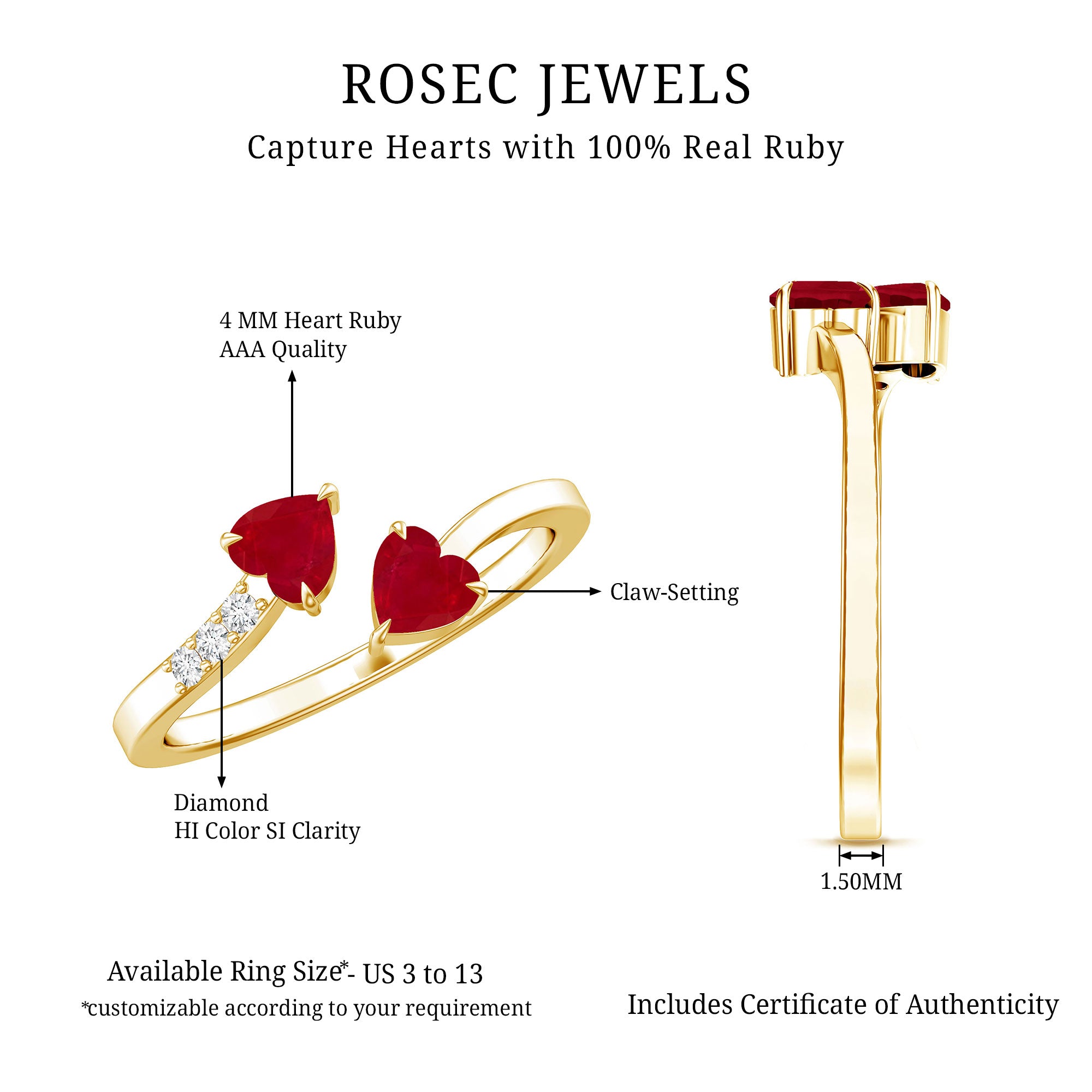 Rosec Jewels-Real Heart Shape Ruby Toi Et Moi Promise Ring with Diamond