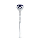 Rosec Jewels-Lotus Basket Set 0.9 Carat Blue Sapphire Solitaire Promise Ring with Diamond