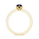 Rosec Jewels-Lotus Basket Set 0.9 Carat Blue Sapphire Solitaire Promise Ring with Diamond