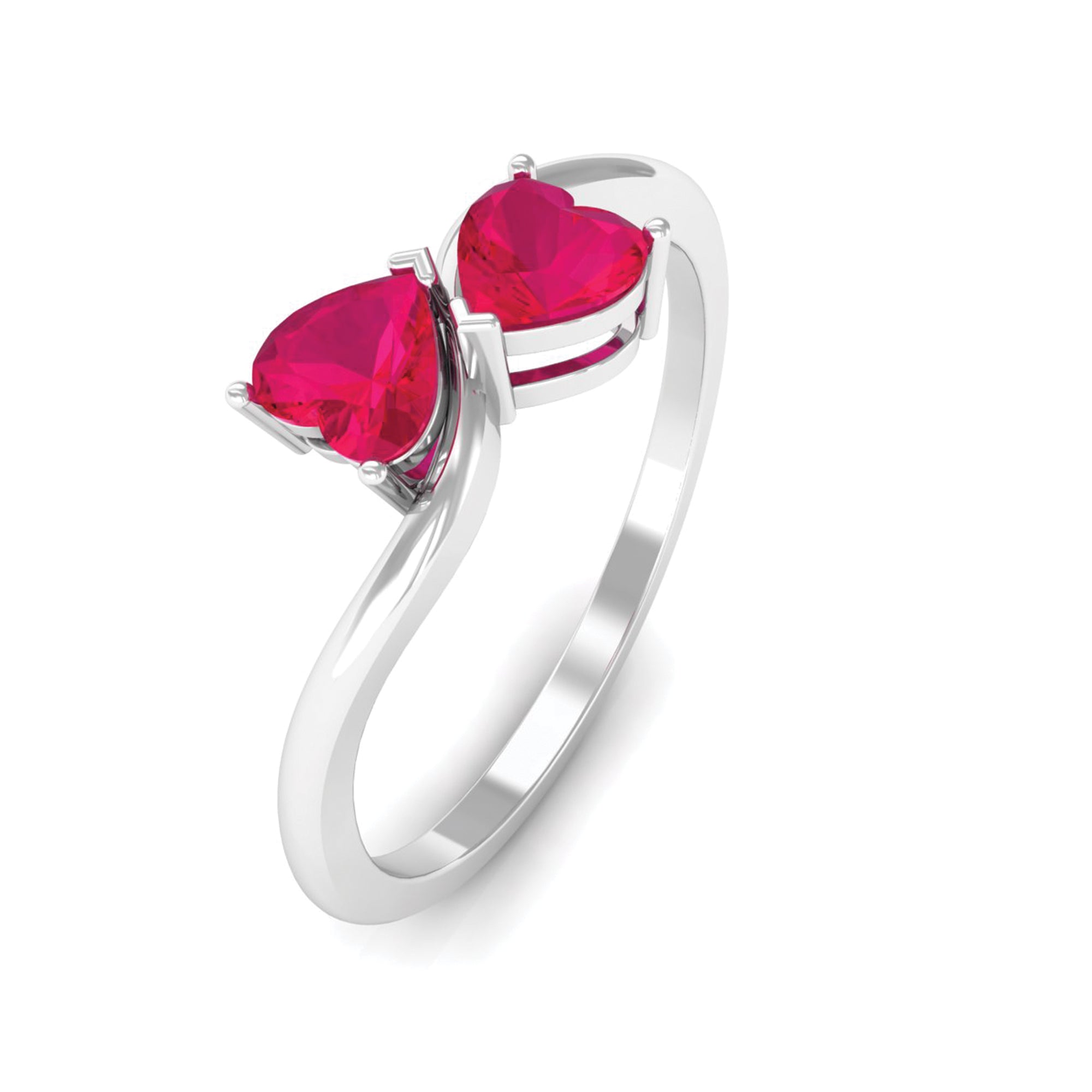 Natural Ruby Toi Et Moi Heart Promise Ring for Women AAA - Rosec Jewels