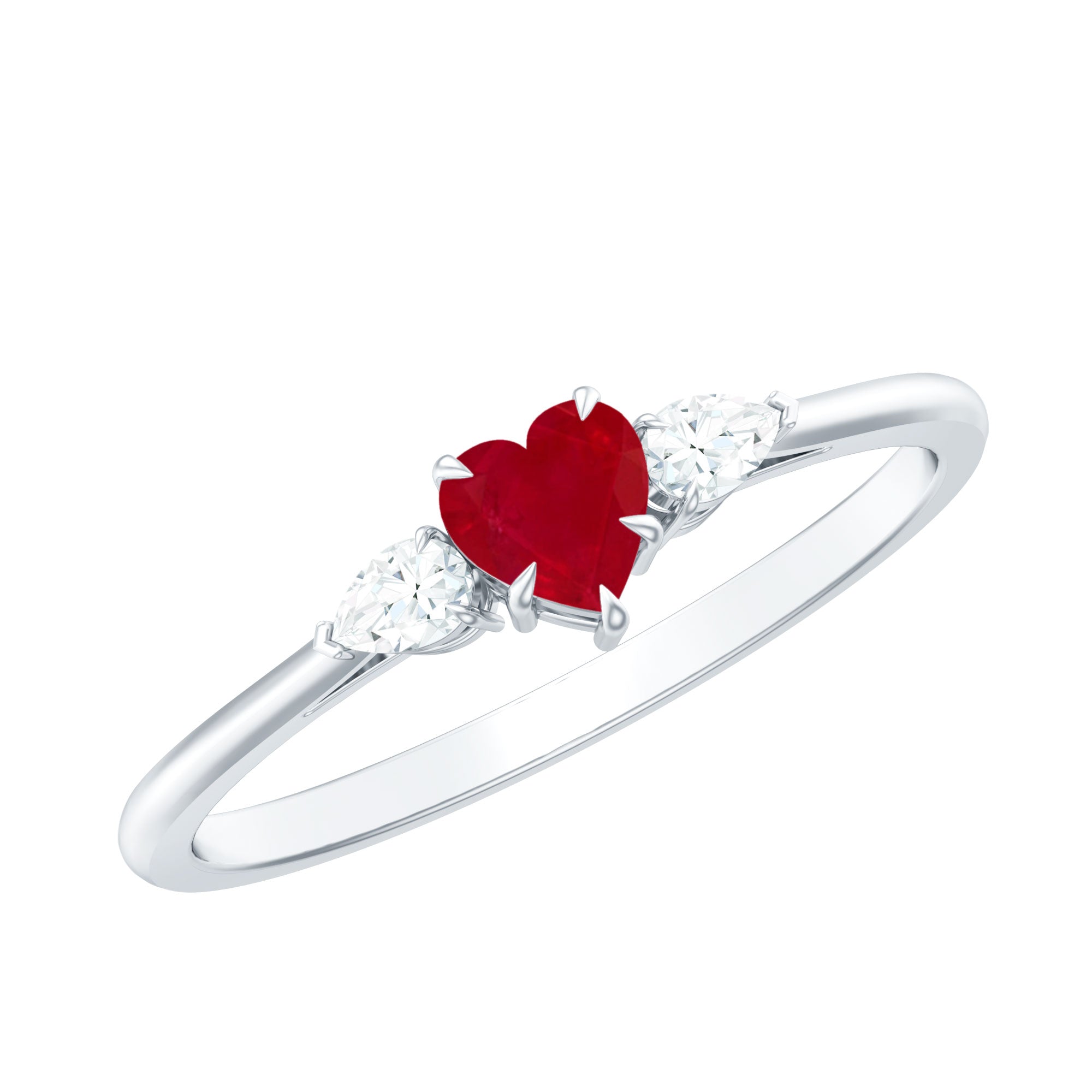 Heart Shape Ruby and Diamond 3 Stone Promise Ring