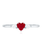 Rosec Jewels-Natural 0.6 Carat Heart Shape Ruby Diamond 3 Stone Promise Ring