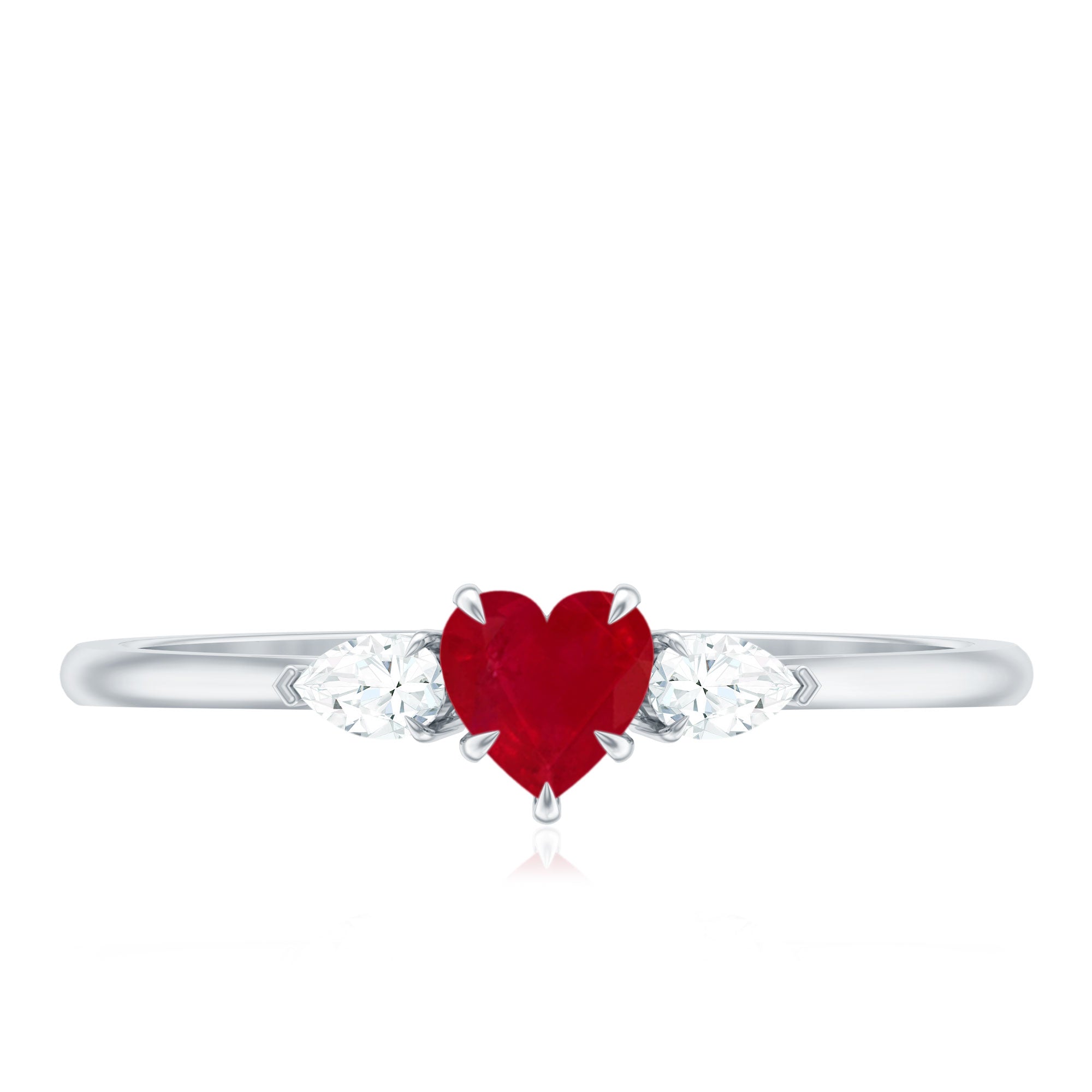 Rosec Jewels-Natural 0.6 Carat Heart Shape Ruby Diamond 3 Stone Promise Ring
