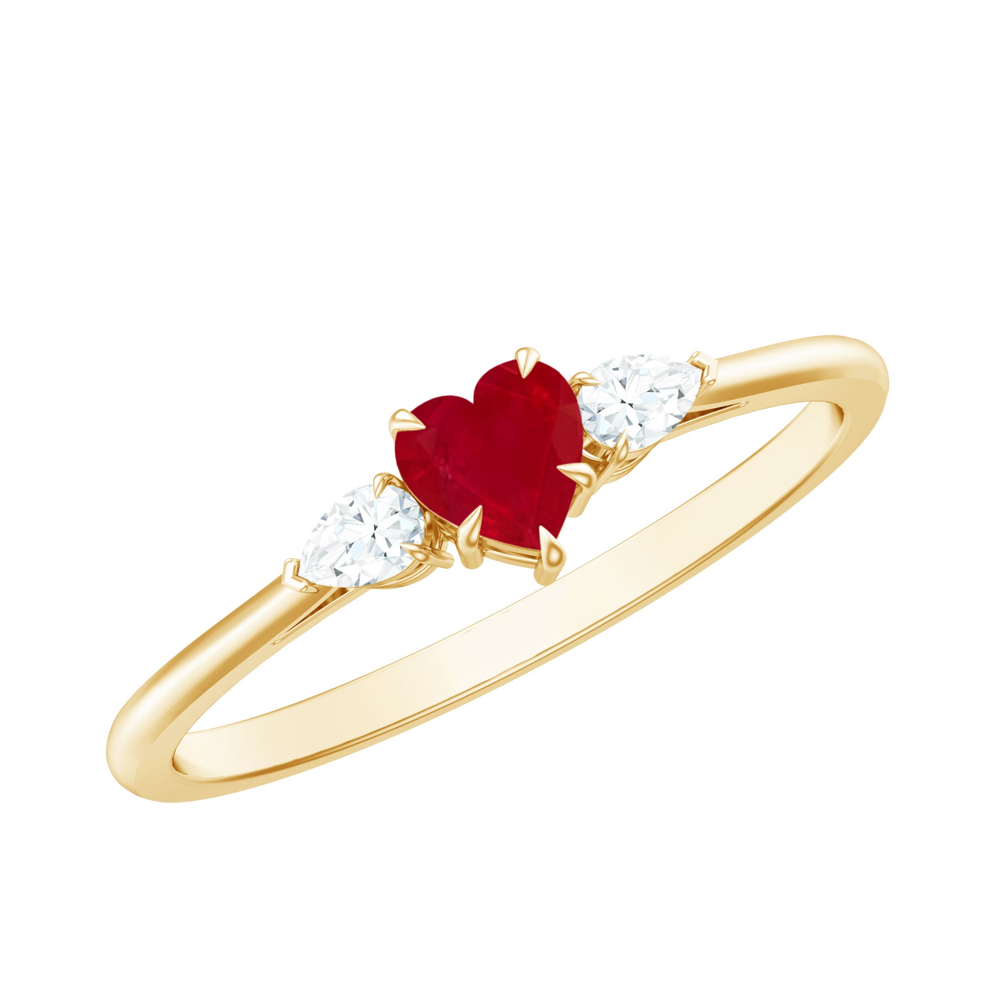 Rosec Jewels-Natural 0.6 Carat Heart Shape Ruby Diamond 3 Stone Promise Ring