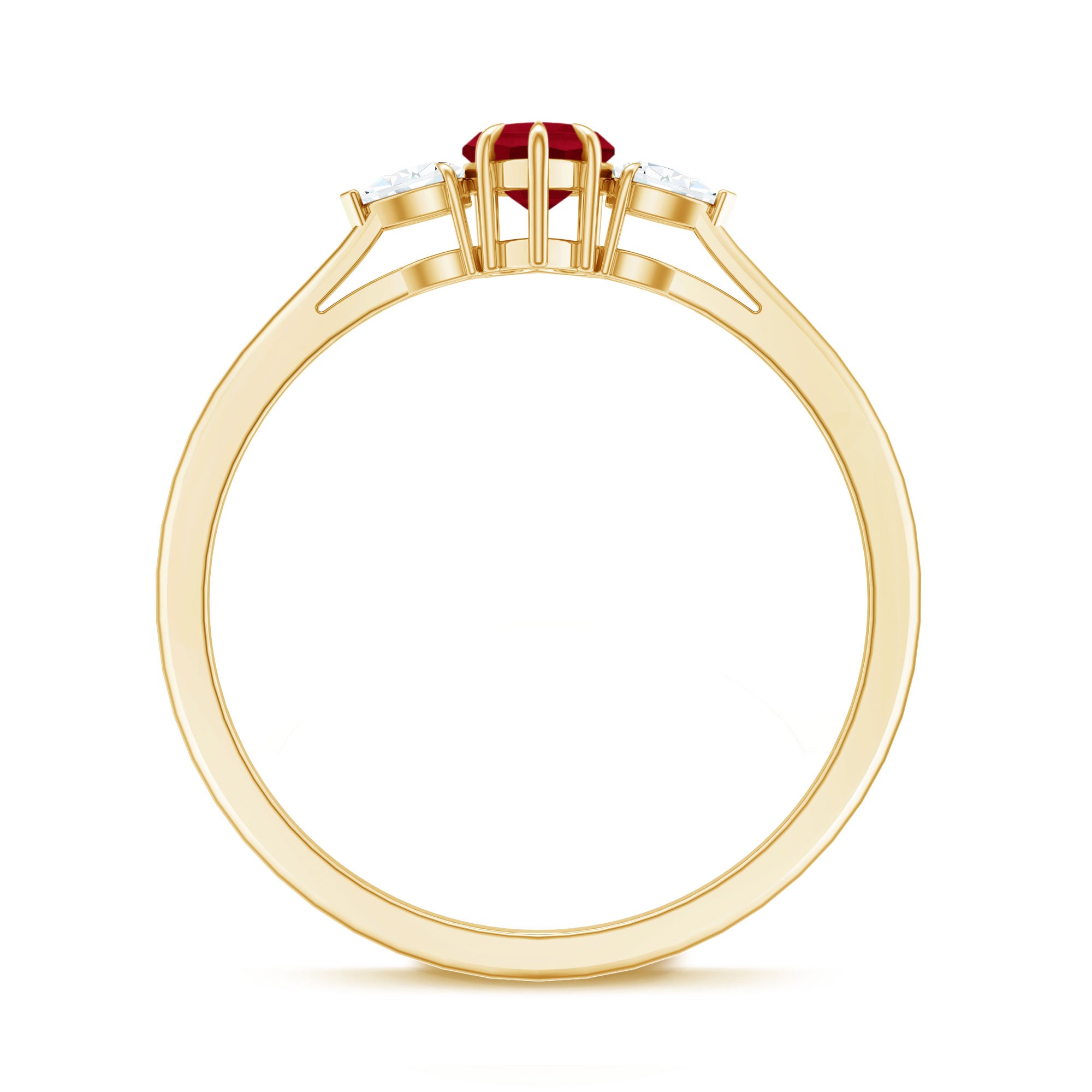 Rosec Jewels-Natural 0.6 Carat Heart Shape Ruby Diamond 3 Stone Promise Ring