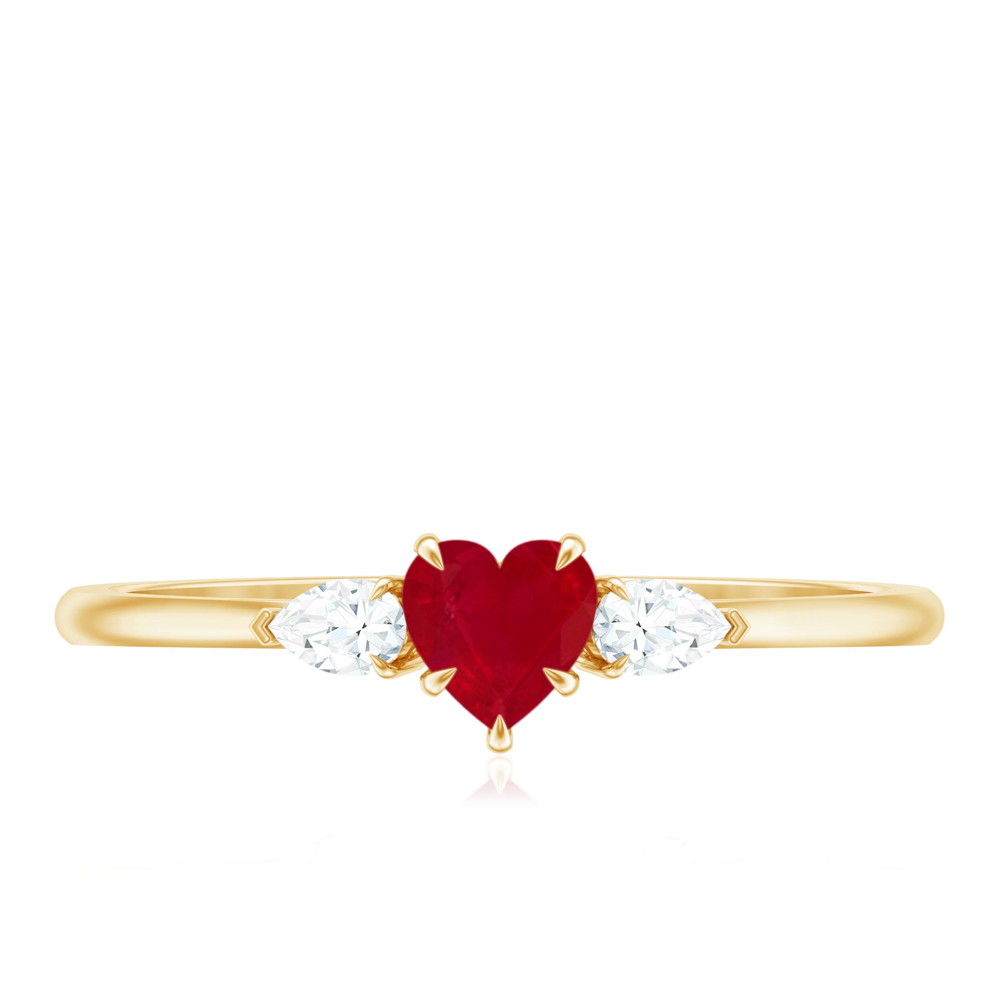 Rosec Jewels-Natural 0.6 Carat Heart Shape Ruby Diamond 3 Stone Promise Ring