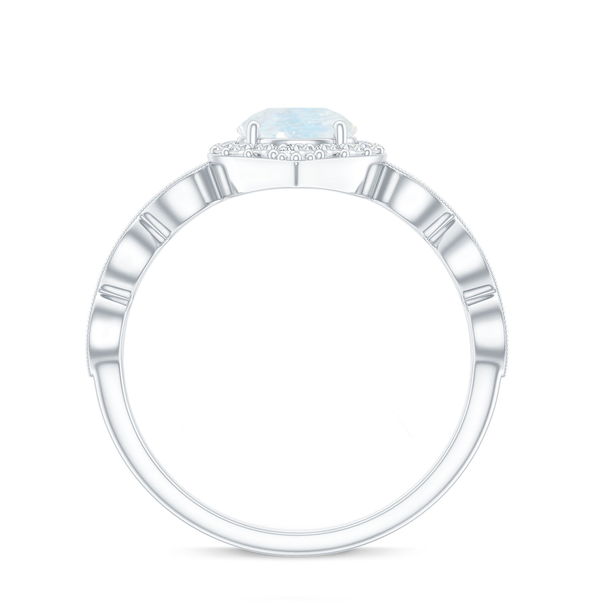 Vintage Style Moonstone Engagement Ring with Diamond Accent AAA - Rosec Jewels
