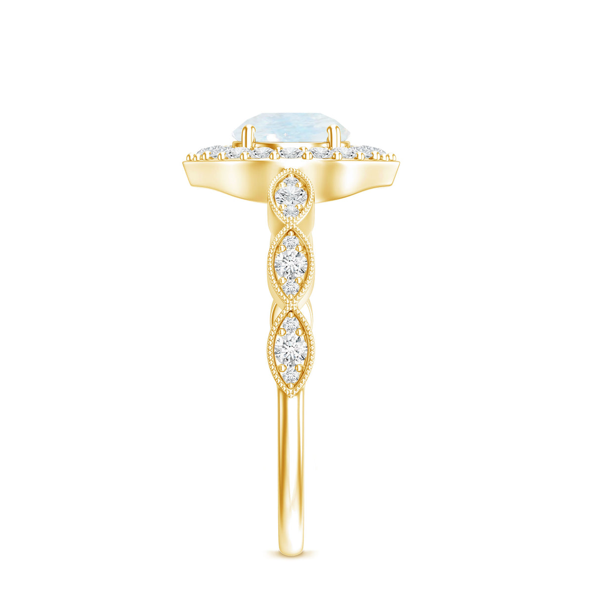 Vintage Style Moonstone Engagement Ring with Diamond Accent AAA - Rosec Jewels