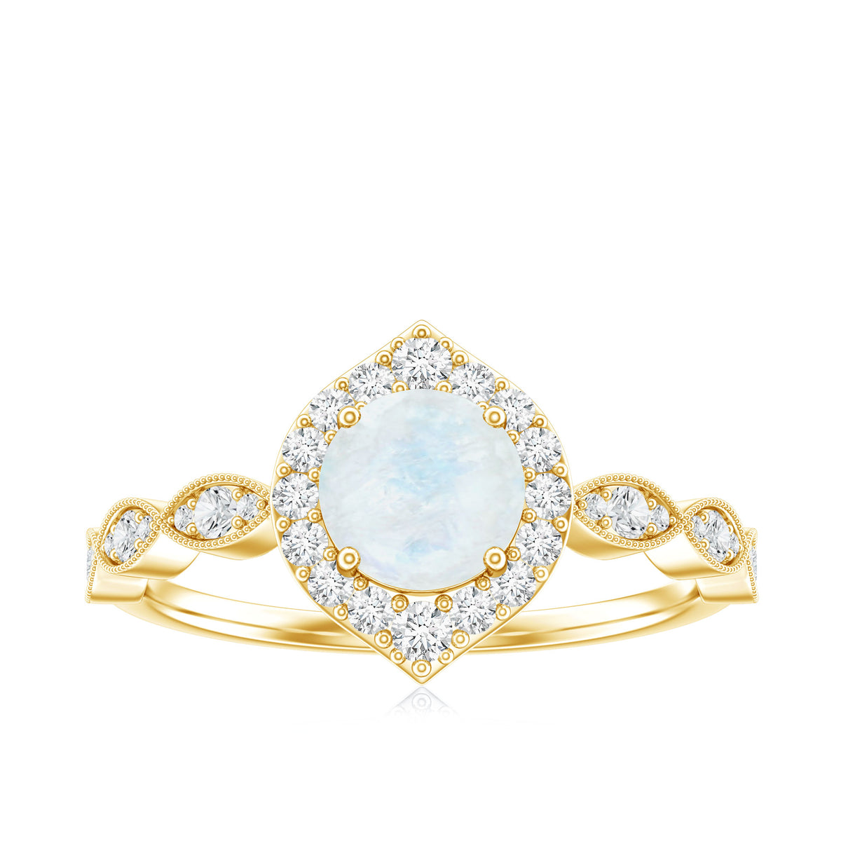 Vintage Style Moonstone Engagement Ring with Diamond Accent AAA - Rosec Jewels