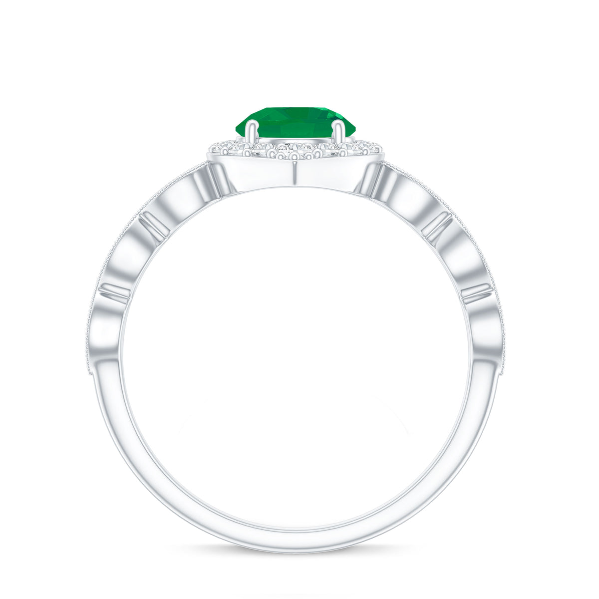 Natural Emerald Vintage Looking Engagement Ring with Diamond Halo AAA - Rosec Jewels