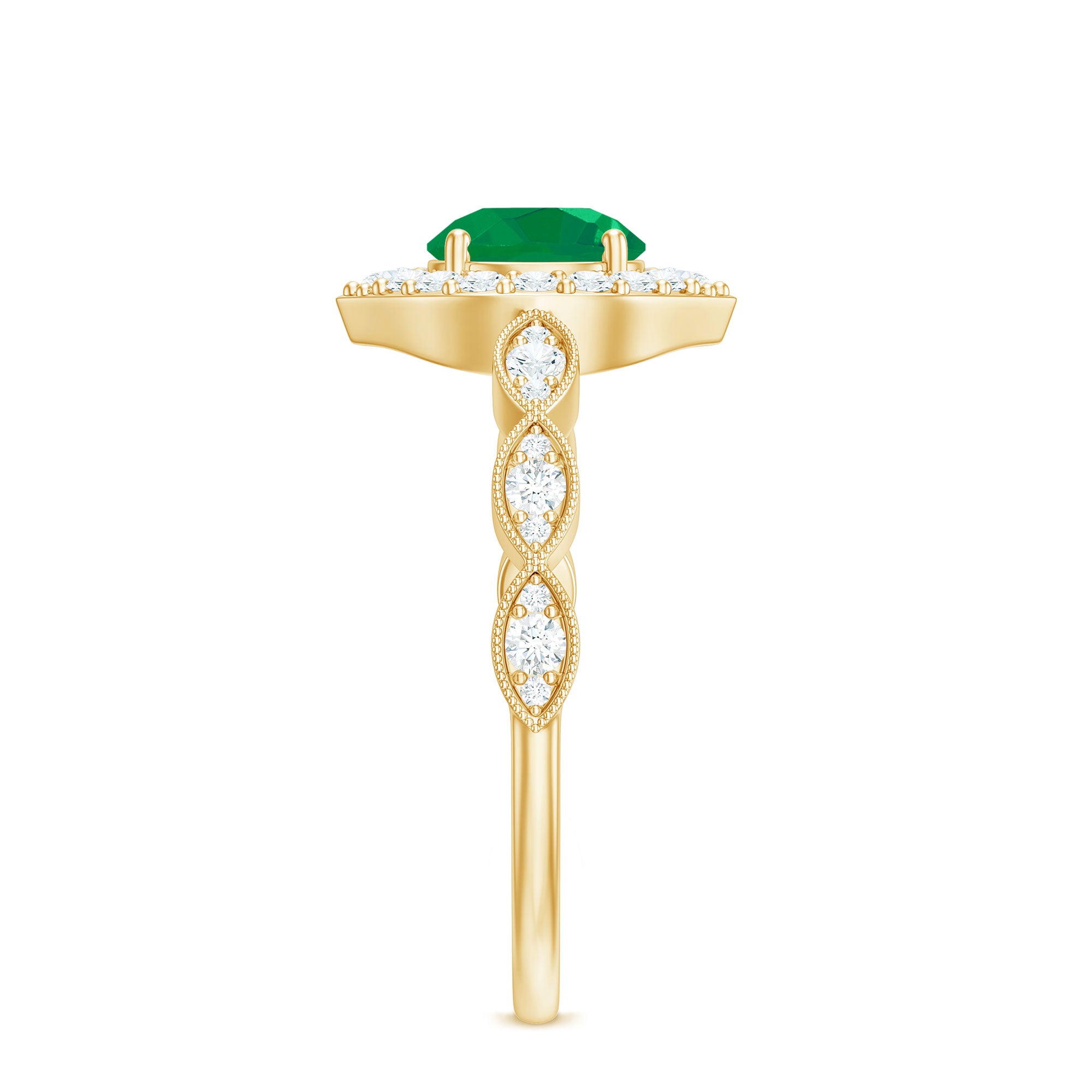 Natural Emerald Vintage Looking Engagement Ring with Diamond Halo AAA - Rosec Jewels