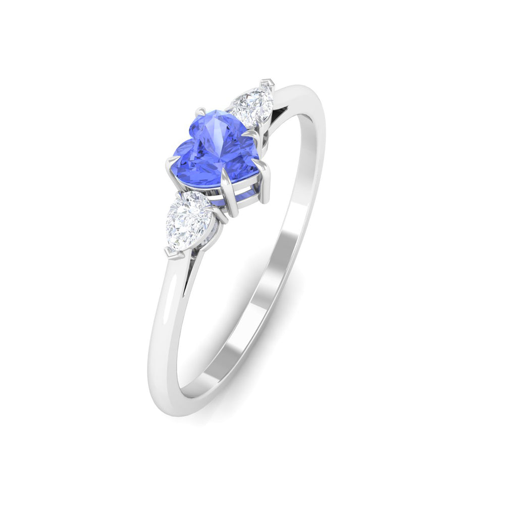 Heart Shape Tanzanite 3 Stone Promise Ring with Diamond Tanzanite - ( AAA ) - Quality - Rosec Jewels
