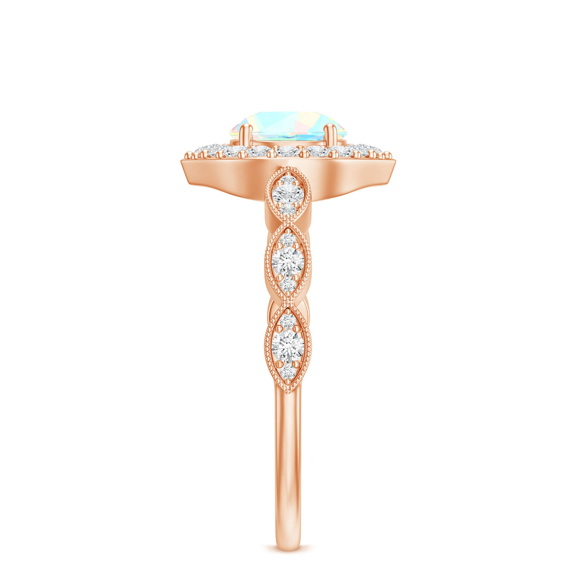 Vintage Looking Ethiopian Opal Engagement Ring with Real Diamond Halo AAA - Rosec Jewels