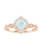 Vintage Looking Ethiopian Opal Engagement Ring with Real Diamond Halo AAA - Rosec Jewels