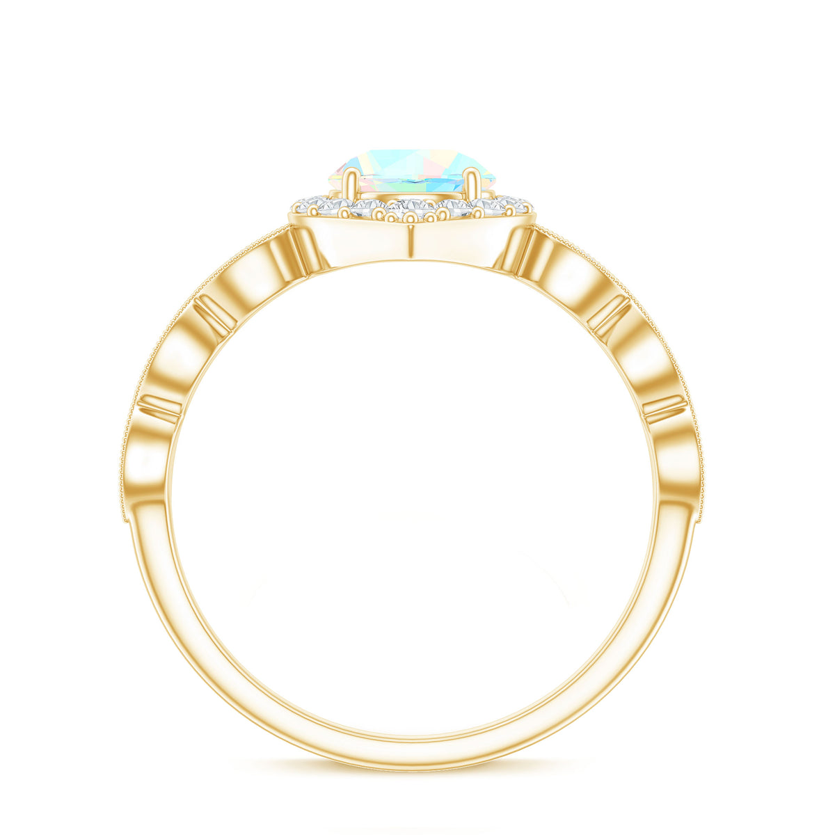 Vintage Looking Ethiopian Opal Engagement Ring with Real Diamond Halo AAA - Rosec Jewels