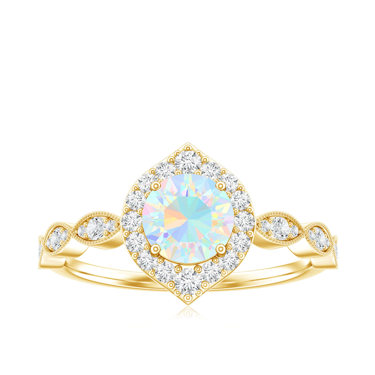 Vintage Looking Ethiopian Opal Engagement Ring with Real Diamond Halo AAA - Rosec Jewels